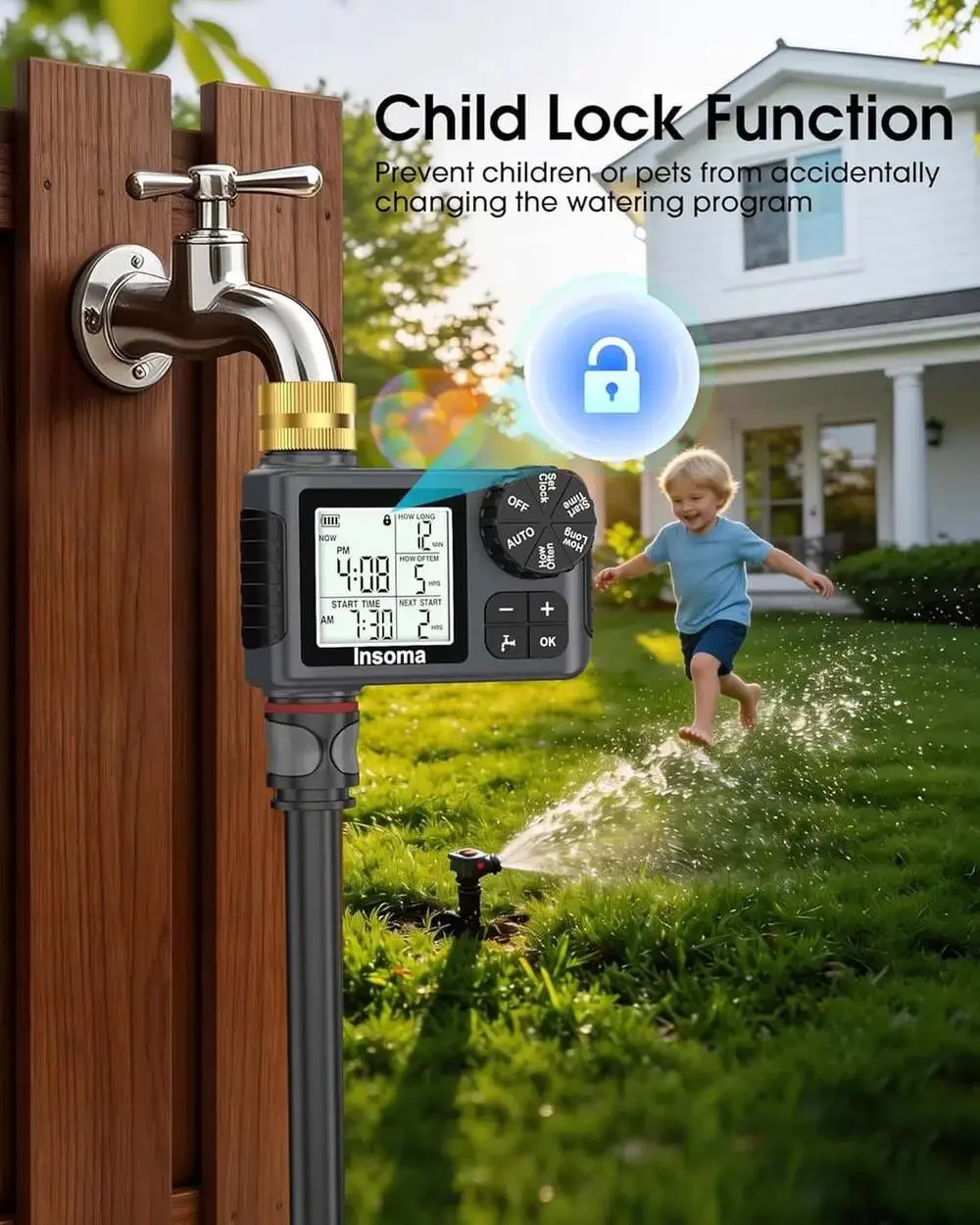 Water Timer for Garden Hose Brass Inlet 1 Outlet LCD Display Auto Manual Rain